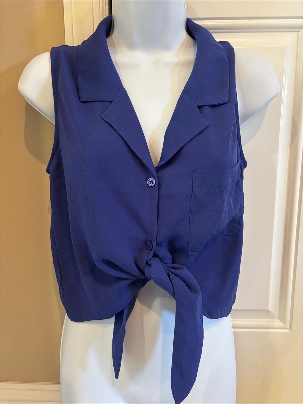 Shinestar Royal Blue Tie-Front Sleeveless Camisole